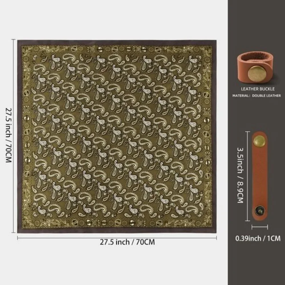 ⚡Men Dull Green Necktie 27.5 Inches Cowboy Scarves Pocket Square Silk Bandanas
